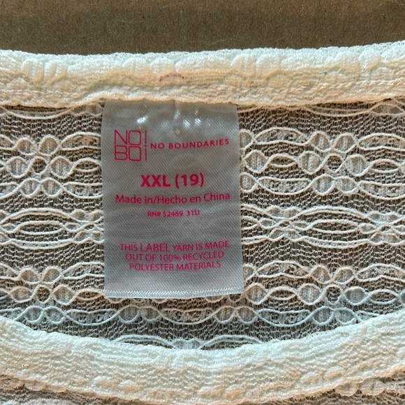 NWT No Boundaries sheer off white top with floral pattern Youth Size XXL (19) - Picture 4 of 9